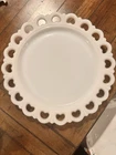 Vintage 13” Anchor Hocking White Milk Glass Lace Edge Serving Platter Cake Plate