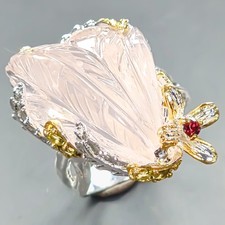Jewellery 32 ct Natural Rose Quartz Ring 925 Sterling Silver Size 8 /R440209