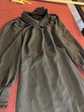 J Crew Women’s Black A Line Long Sleave Dress With Ruffle Collar Size 00 Black