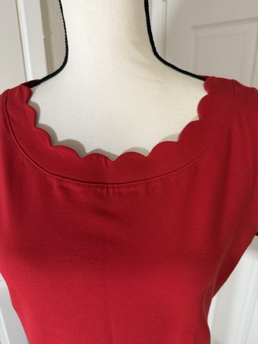 Anne Klein Sport Red Scallop Neck Short Sleeve Tee Sz M New - Picture 4 of 9