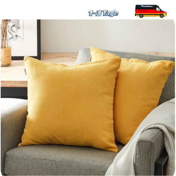 Chenille Kissenbezug 50X50 2Er Set Gelb Deko Wohnzimmer-image