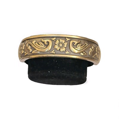 Vintage Brass Art Deco 3D Clamper Hinged Cuff Bracelet Flower Daisy Leaves