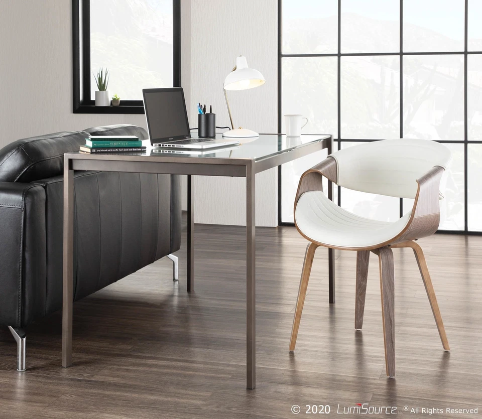 Silla de comedor Lumisource Mid-Century de cuero sintético blanco en gris claro Foto 4 de 4