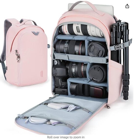 Camera Backpack BAGSMART DSLR SLR Camera Bag Backpack, Pink 
