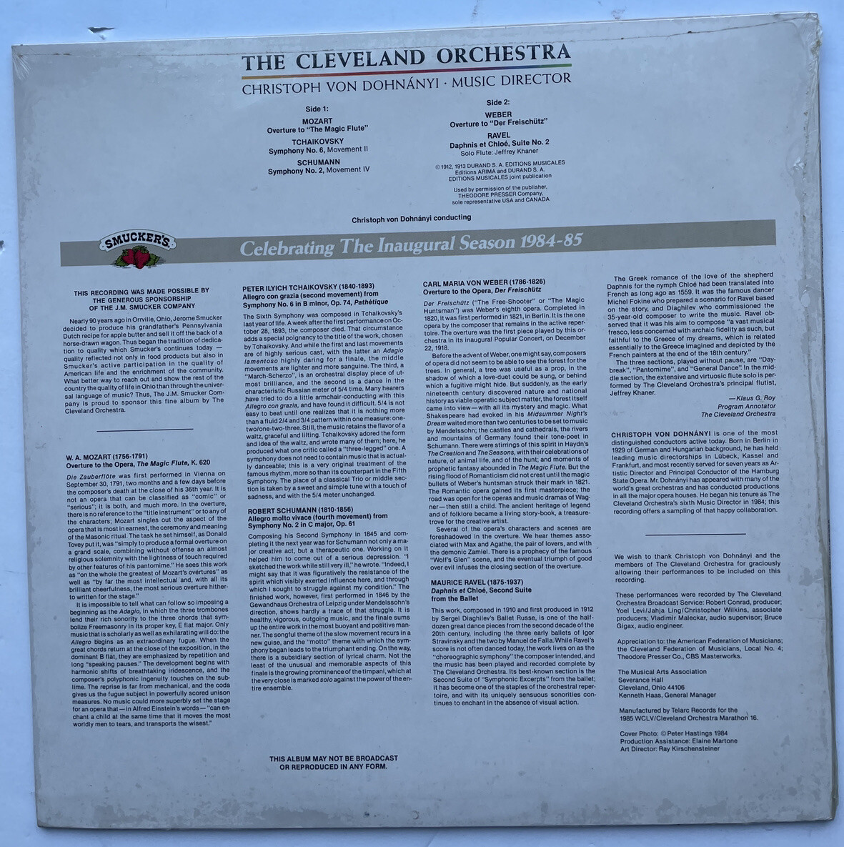 Christoph von Dohnanyi Cleveland Orchestra LP OOP BRAND NEW