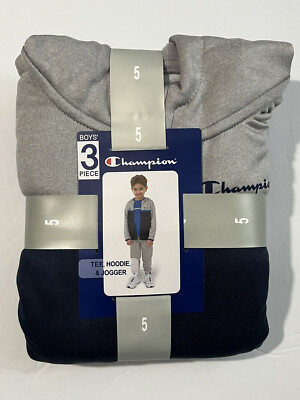 #ad #ad NEW Boys CHAMPION 3 Piece Tee Hoodie Jogger Set Grey Navy Size 18M $19.40