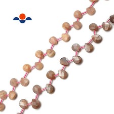 Natural Peach Moonstone Faceted Flat Teardrop Beads Size 8x10mm 15.5" Strand
