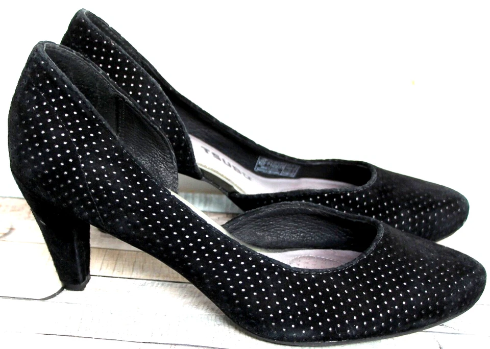 TSUBO ЧЕРНЫЙ ПЕРФОРАЦИИ ИЗ НАТУРАЛЬНОЙ ЗАМШИ КОЖИ 3» КАБЛУК НАСОС КЛАССИЧЕСКИЕ ТУФЛИ 8,5 США/39,5 - Изображение 2 из 4