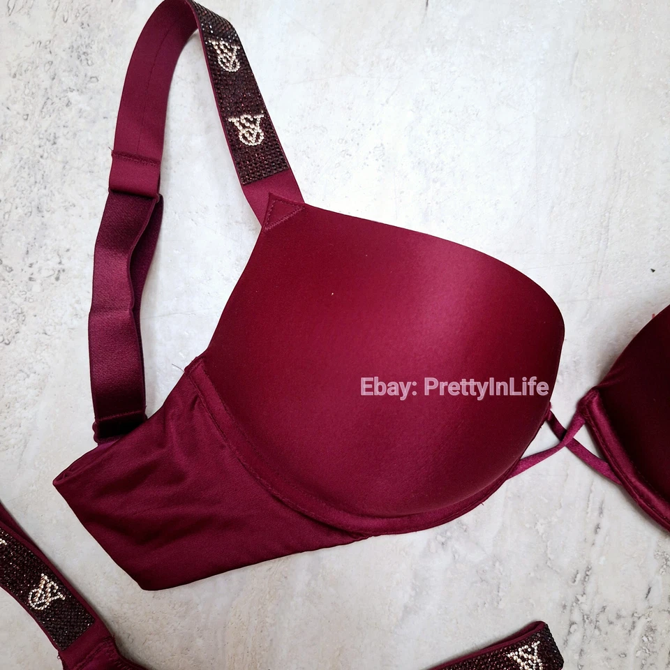 Conjunto de sutiã Victoria's Secret Bombshell 2 xícaras push up calcinha tanga vermelha 96O5 - Imagem 3 de 4