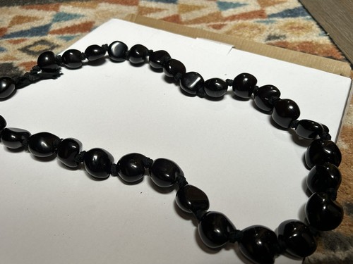 Hawaiian Kukui Nut Lei Necklace Black Traditional Wedding Luau 32" - Picture 3 of 5