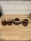 Hull/McCoy Brown Drip Salt & Pepper Shakers Vintage + Suger And Creamer 4 Piece