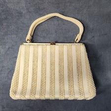 Lumured Cream Beaded Purse Bag Handbag Made in the USA 1970 u-5D