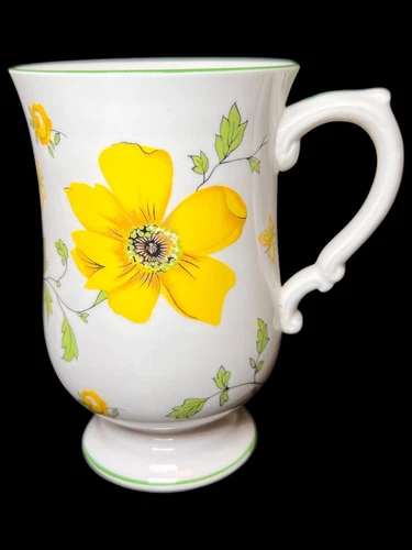 Vintage Royal Victoria England Tea Mug Cup Fine Bone China Yellow Flowers