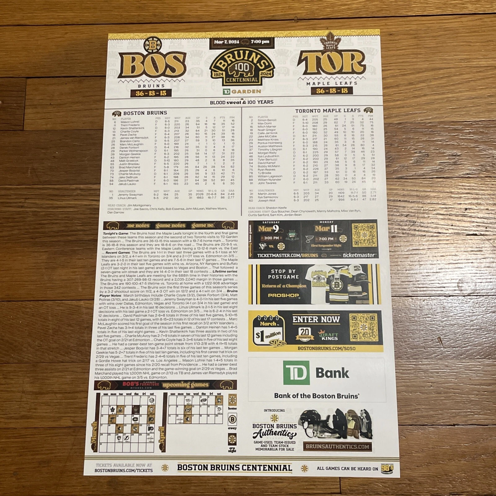 Boston Bruins Game Day Poster Era Night Toronto