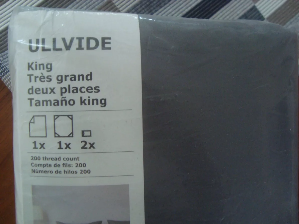 IKEA ULLVIDE King Sheet Bed Set Dark Gray Flat Fitted Sheet