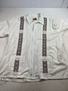 Guayabera Shirt Men's Size XL White The Original Genuine Haband Zip Up & Pockets