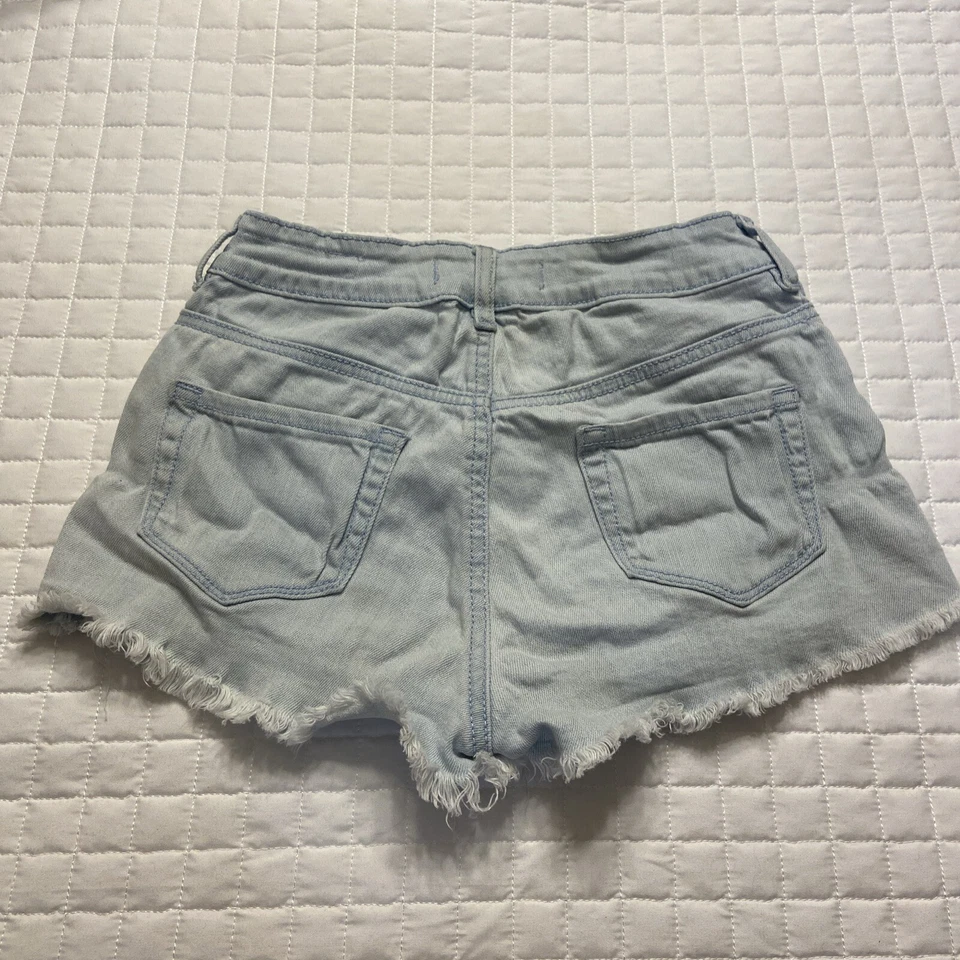 Pantalones Cortos Para Mujer Junior Bullhead Tiro Alto Lavado Ligero Encaje Denim Corte Talla 3 Foto 2 de 3