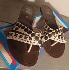 Sandalo Baci Italia in vero cuoio strisce bia...
