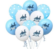 Smiling Shark Balloons Blue White Set Latex