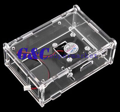 Transparent Clear Case Enclosure Box + Cooling Fan for Raspberry Pi 2 Model UL
