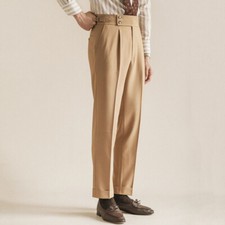 Men Straight Leg Formal Pants Slim Fit Business Casual Suit Trousers Khaki