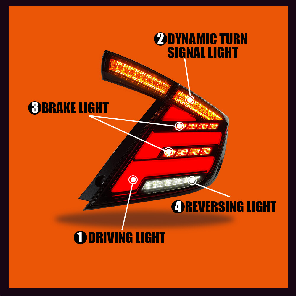LED Tail Lights Assembly Fit For Honda Civic Hatchback Rear Lamp