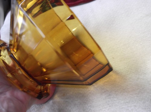 VINTAGE ART DECO LARGE DEEP AMBER HEAVY PEDESTAL DISH & VASELINE 19 HOLE FROG - Picture 7 of 10