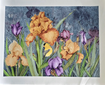 Lilly Flower Garden Giclee Print On Canvas 18x24 Yellow Bird No Signature