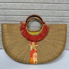 Queen Bea Studio Boho Handwoven Straw Grass Half Moon Starfish Tote Bag Purse