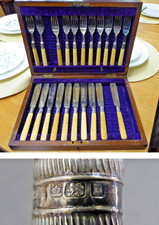 Antique 21 Piece Sterling Silver Collars Cutlery Set Wooden Box 1913 Edwardian