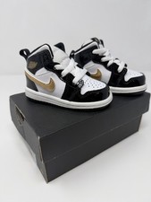 Jordan 1 Mid SE TD Black Metallic Gold White 4C Toddler BQ6933-007 New With Box
