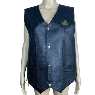 #ad Custom BILT Leather Motorcycle Vest Sz 3XL Black Hog Harley Davidson Pin $44.20