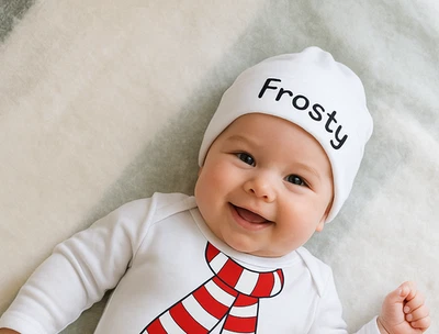 BABYMAJAWELT Baby Weihnachtsmütze Frosty - Weiß - Wintermütze Neugeborene