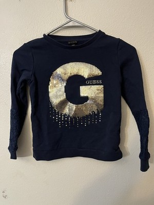 Girl s Size Small Navy Blue Sequin/lace Guess Sweet Dreams Pullover Sweater