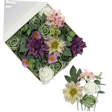 Artificial Flowers Green Rose, Mixed Combo Fake Silk Retro Purple Green