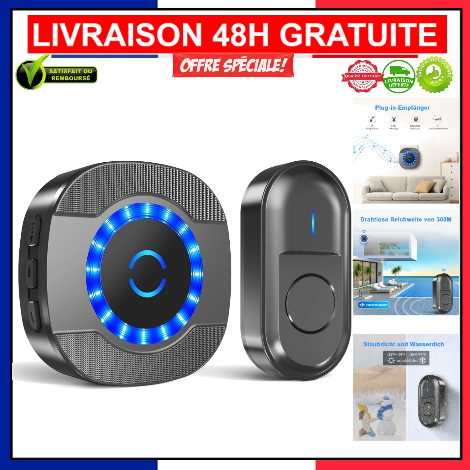 Carillon sans fil anti-pluie pour remplacer une sonnerie filaire en panne