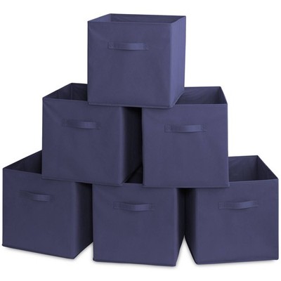6 Collapsible 13'' Fabric Cubby Cube Storage Bin Baskets for Shelves - Navy Blue