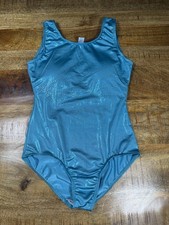 Gymnastics Leotard Unitard Girls Small Teal Metallic Rhinestone Dance