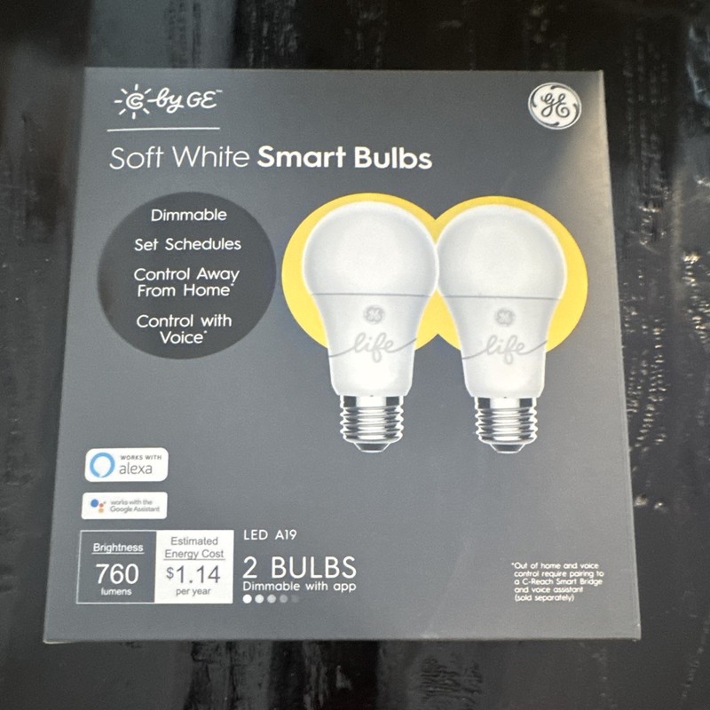 C by GE Smart LED A19 Soft White 760lm Dimmable Bulbs 2-Pack Alexa/Google