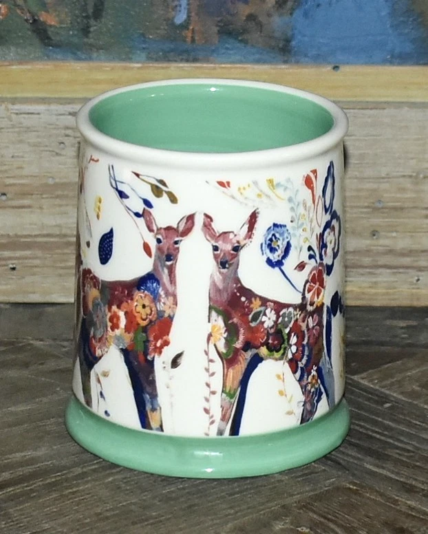 Набор из 2 фольклорных кружек Anthropologie Fawns / Deer Starla Halfmann 12 унций - Изображение 3 из 4