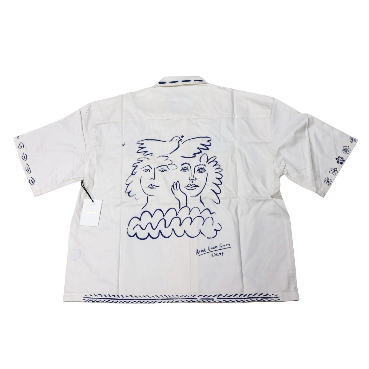BRAND NEW AIME LEON DORE LESVOS CROPPED CAMP SHIRT WHITE BLUE SS24