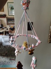 Vtg Adorable Homemade Crocheted Baby Nursery Room Mobile Clown  Animals