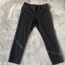 DKNY Womens Ponte Knit Stretch Pants XL Black Faux Leather Leg Stripe Detail