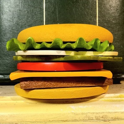 Rare Wendy's Promo Ceramic Hamburger Coaster Set. Burger, Cheese, Onion 