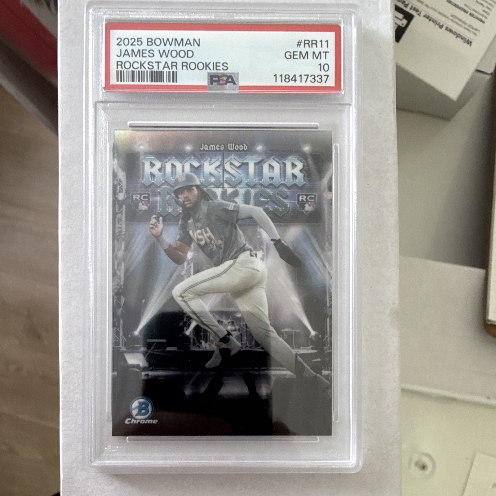 Topps 2025 Bowman James Wood Nationals Rockstar Rookies RR-11 RC Chrome PSA 10