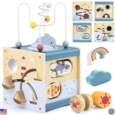 Wooden Montessori Activity Cube - Learning Toy for 1-Year-Olds, Sensory Fun 1-3