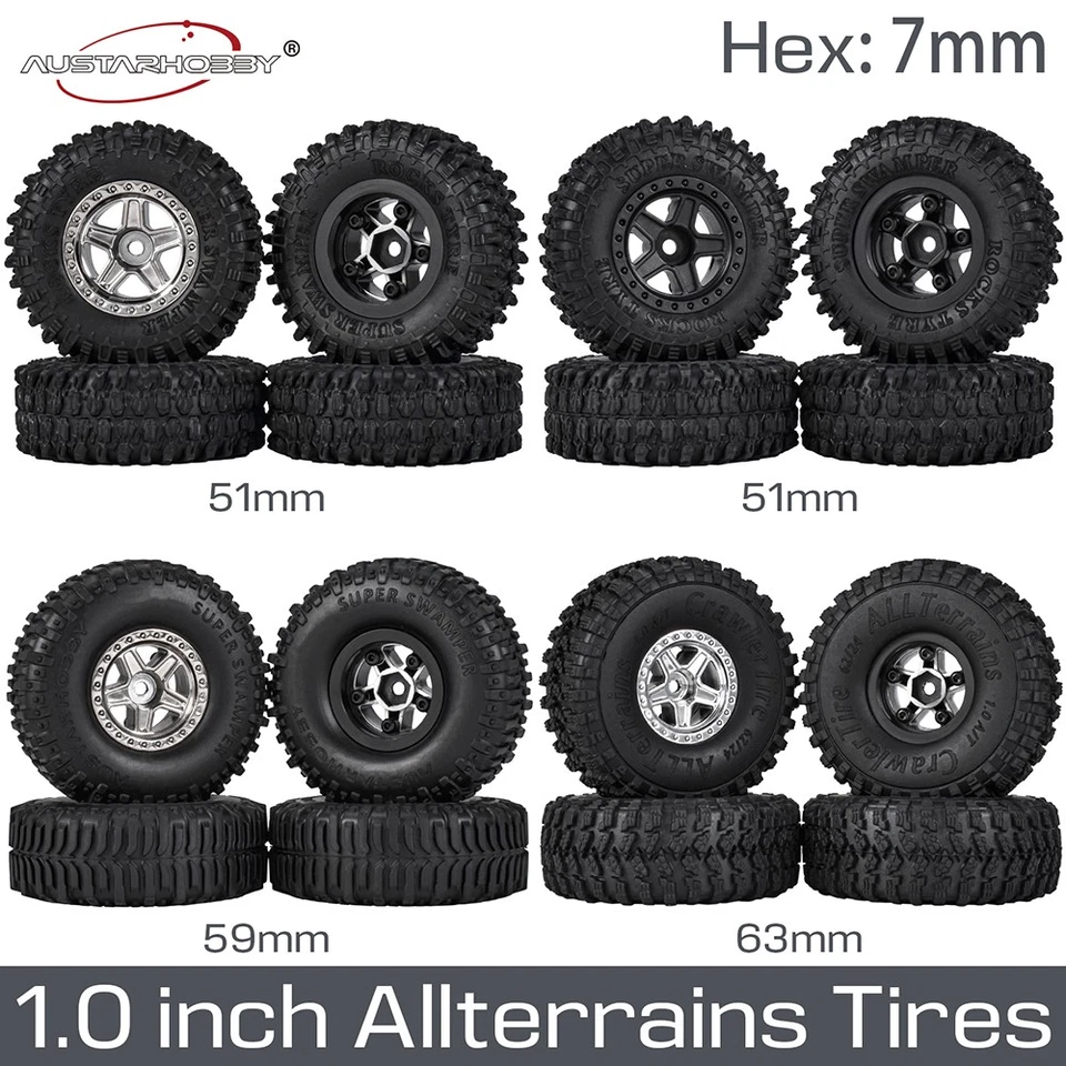 4 x AUSTARHOBBY 7mm Hex RC Gummireifen für RC 1/18 TRX4M 1/24 Axial SCX24 Autos - Bild 2 von 4