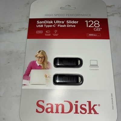 SanDisk Ultra Slider USB Type-C Drive 128GB, 2- Pack SDCZ480-128G-ABJ2 New (E4)