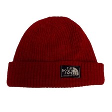 THE NORTH FACE Salty Lined Knit Beanie Cap Acrylic Red Unisex One Size NEW