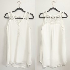 BB Dakota Part Lace Tunic Shirt Dress V-Neck White Hi-Lo Sleeveless Size S